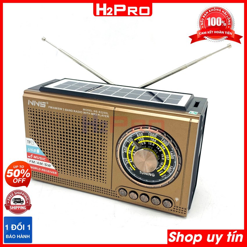 ĐÀI RADIO FM-AM-SW H2Pro NS-S225SL pin sạc năng lượng mặt trời, đài radio tích hợp loa Bluetooth-USB-Thẻ nhớ-đèn pin