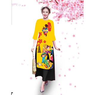 áo dài cách tân in chợ phiên cao cấp - KHÔNG KÈM QUẦN