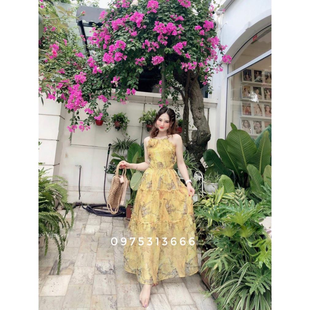 Đầm Cổ Yếm, Váy Maxi Lệch Vai V94, Chất Voan Mềm Mướt, Màu Tím, Xanh Đính Hoa, Cho Dáng Dài Miên Man, Mẫu Mới Hè 2021 ^