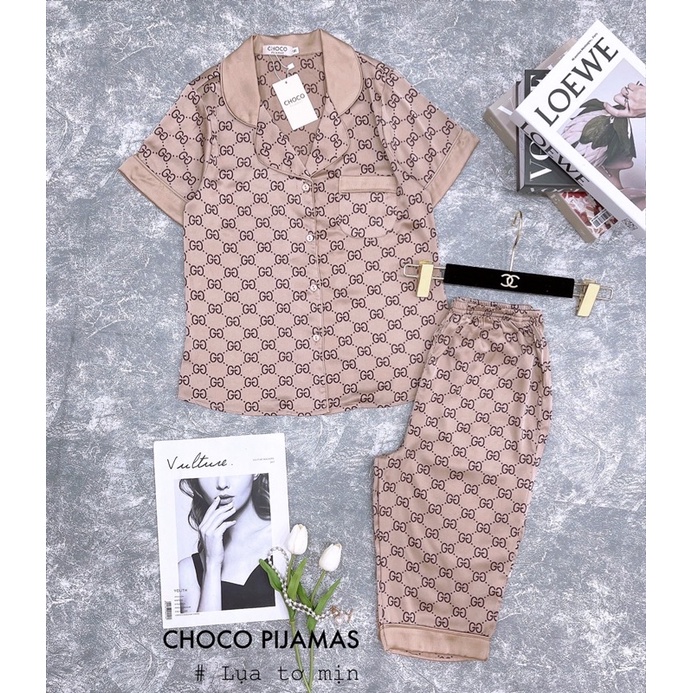 Các bộ lụa ngắn tay hãng choco áo ngắn tay lửng bộ mặc nhà đẹp bộ pijama cao cấp
