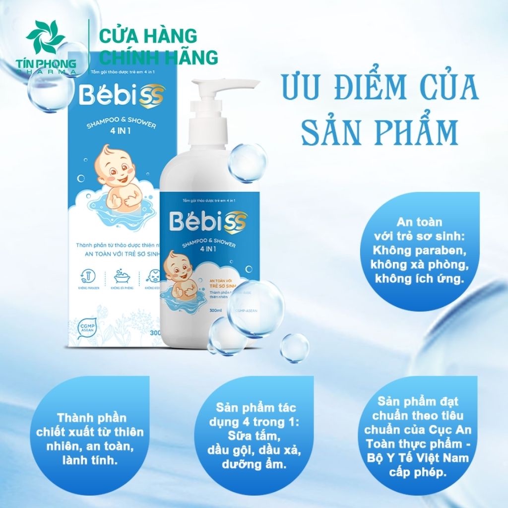 Tắm Gội Thảo Dược Trẻ Em 4 In 1 BEBISS Thành Phần Tự Nhiên, Dịu Nhẹ Với Da Trẻ Sơ Sinh Chai 300ml TMP020