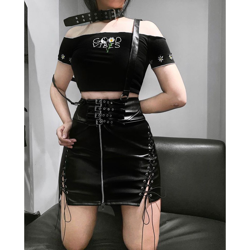 THE FANCE | Váy da đan dây cá tinh thời thượng MOTOR LEATHER SKIRT