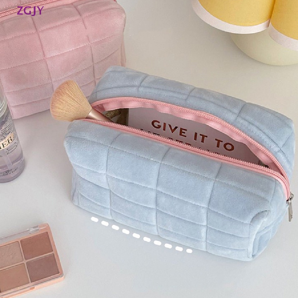 1 Túi Đựng Mỹ Phẩm / Đồ Trang Điểm Cỡ Lớn Màu Trơn Có Khóa Kéo Tiện Dụng Cho Nữ Mới