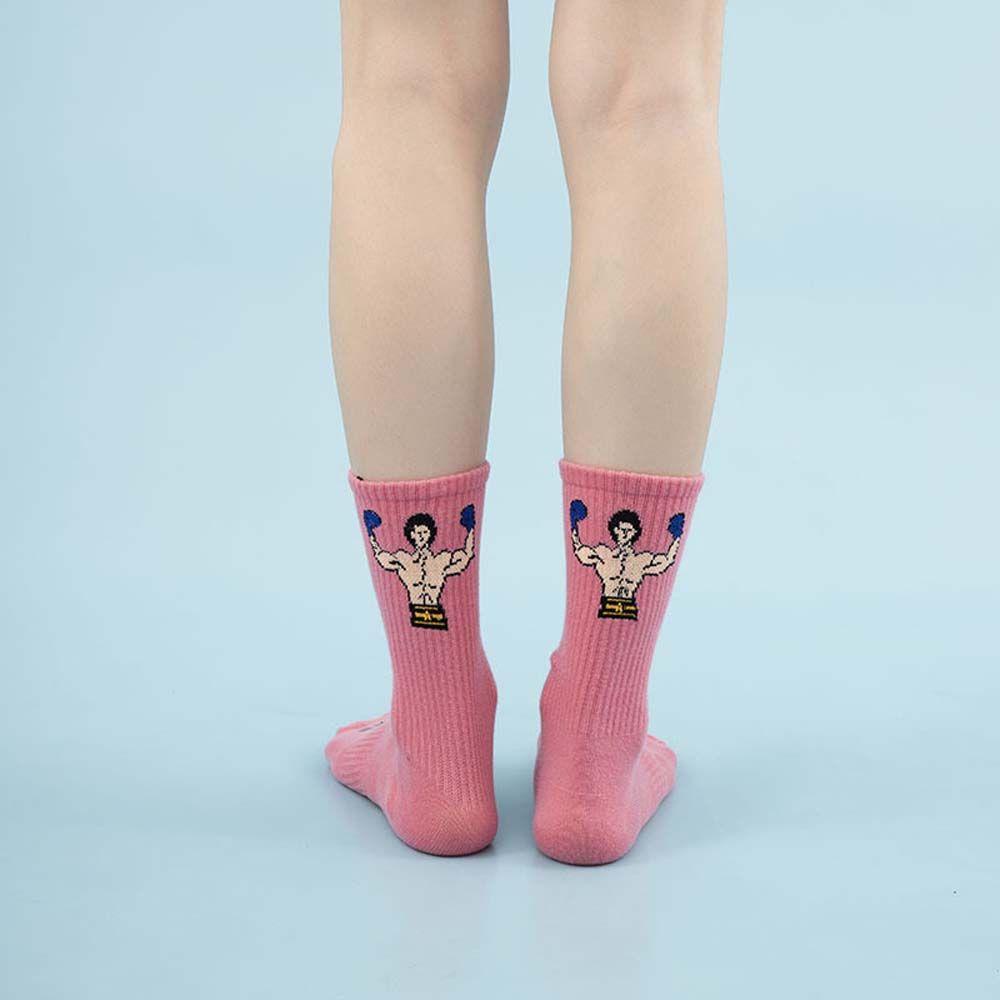 Vớ Cotton Thể Thao Thoáng Khí Họa Tiết Hoạt Hình Màu Hồng Cho Cặp Đôi