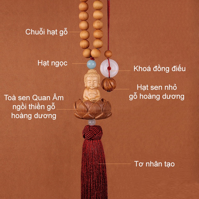 Khánh Liên Hoa Trang Trí Xe Hơi So Easy C122-PTLH Dây Treo Sen Gỗ Hoàng Dương Trang Trí Nội Thất Ô Tô