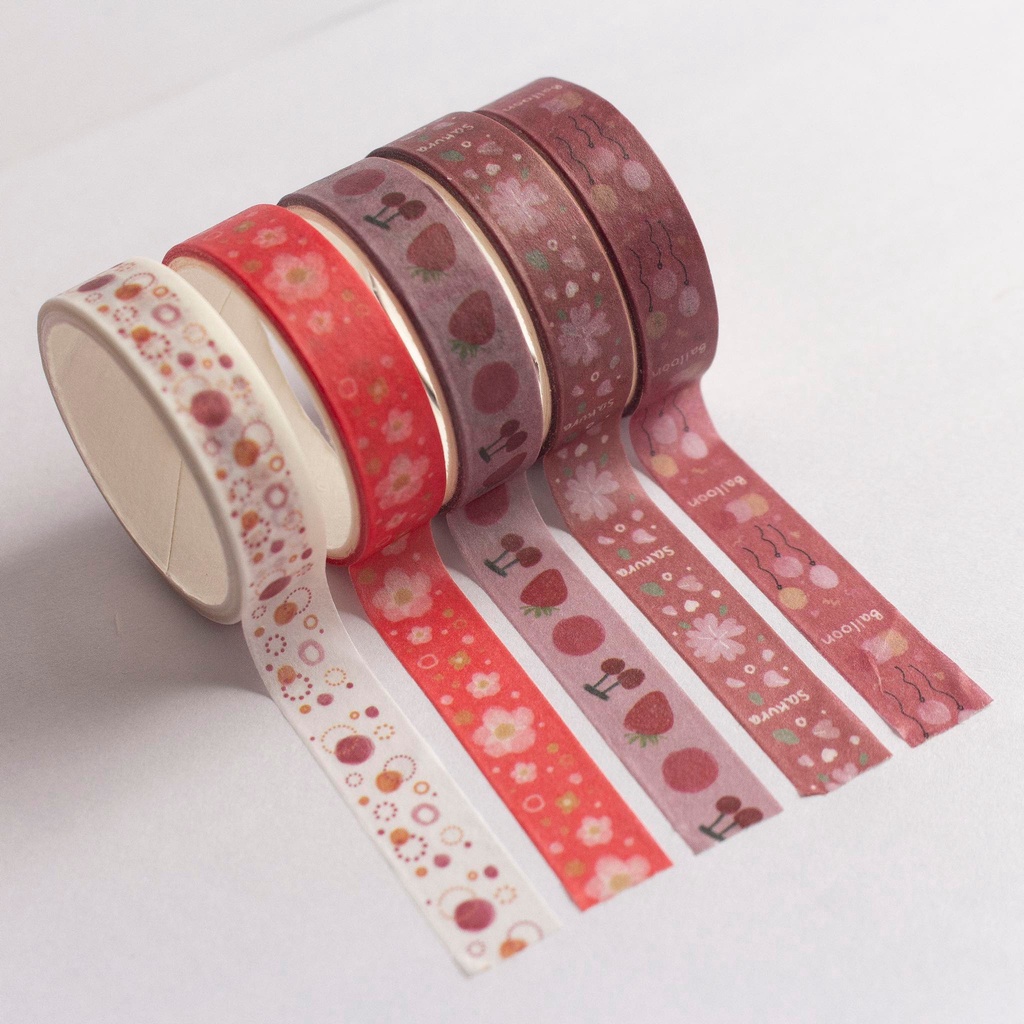 [Size 10mm*2m] Set 5 cuộn băng keo trang trí paper washi tape phong cách Hàn Quốc