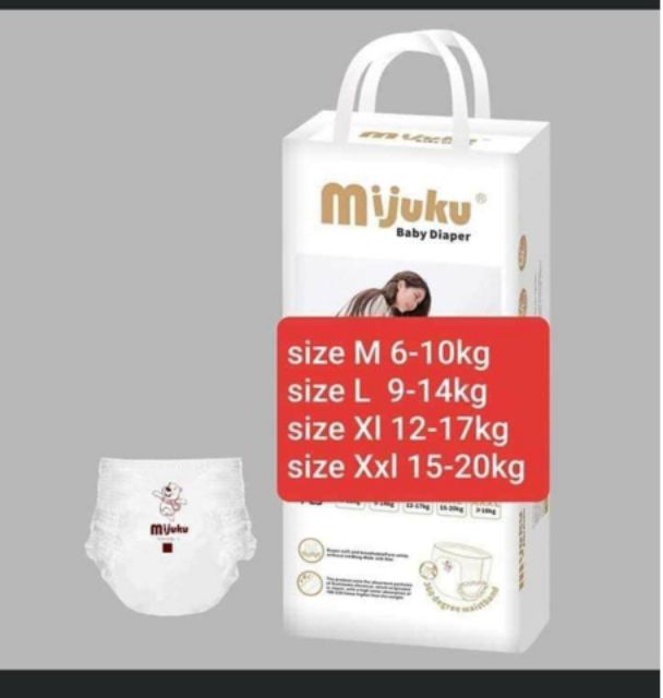Bộ bỉm quần Mijuku size M-L-Xl-Xxl-Xxxl 50 miếng