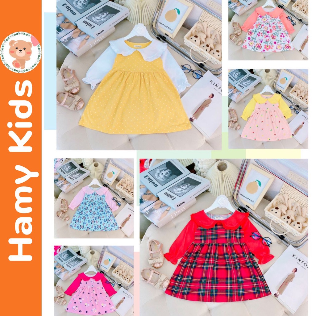 Váy Đầm Tiểu Thư MINKY MOM Chính Hãng Bé Gái Tay Dài Chất Liệu Vải COTTON Hoa Nhí Xinh Xắn Cho Bé Dưới 20kg - Hamykids