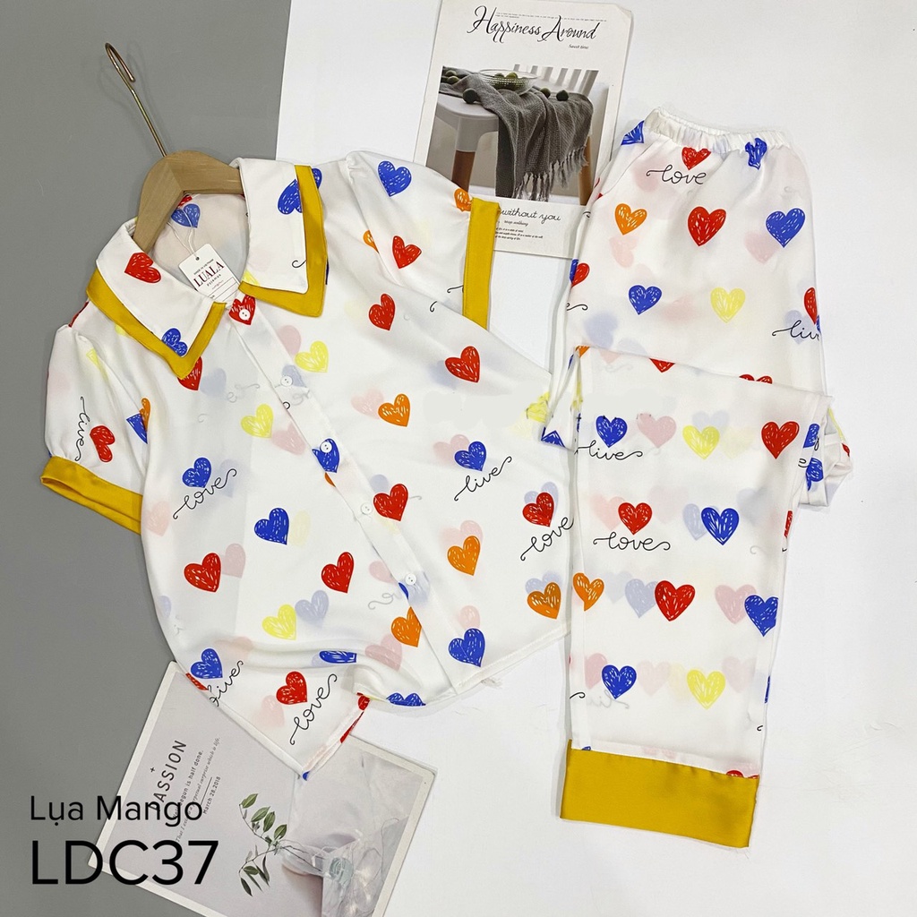 Bộ pijama cộc dài lụa mango mềm mịn thoáng mát, co giãn nhẹ♥️cổ phối hai lớp độc đẹp⭐không bai xù co rút vải♥️bao đẹp