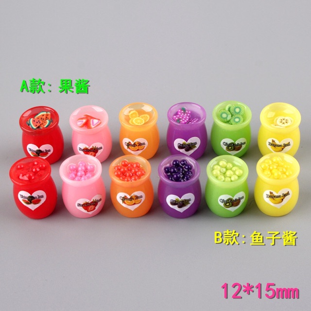 Mô hình hũ mứt trái cây phụ kiện trang trí nhà búp bê charm slime