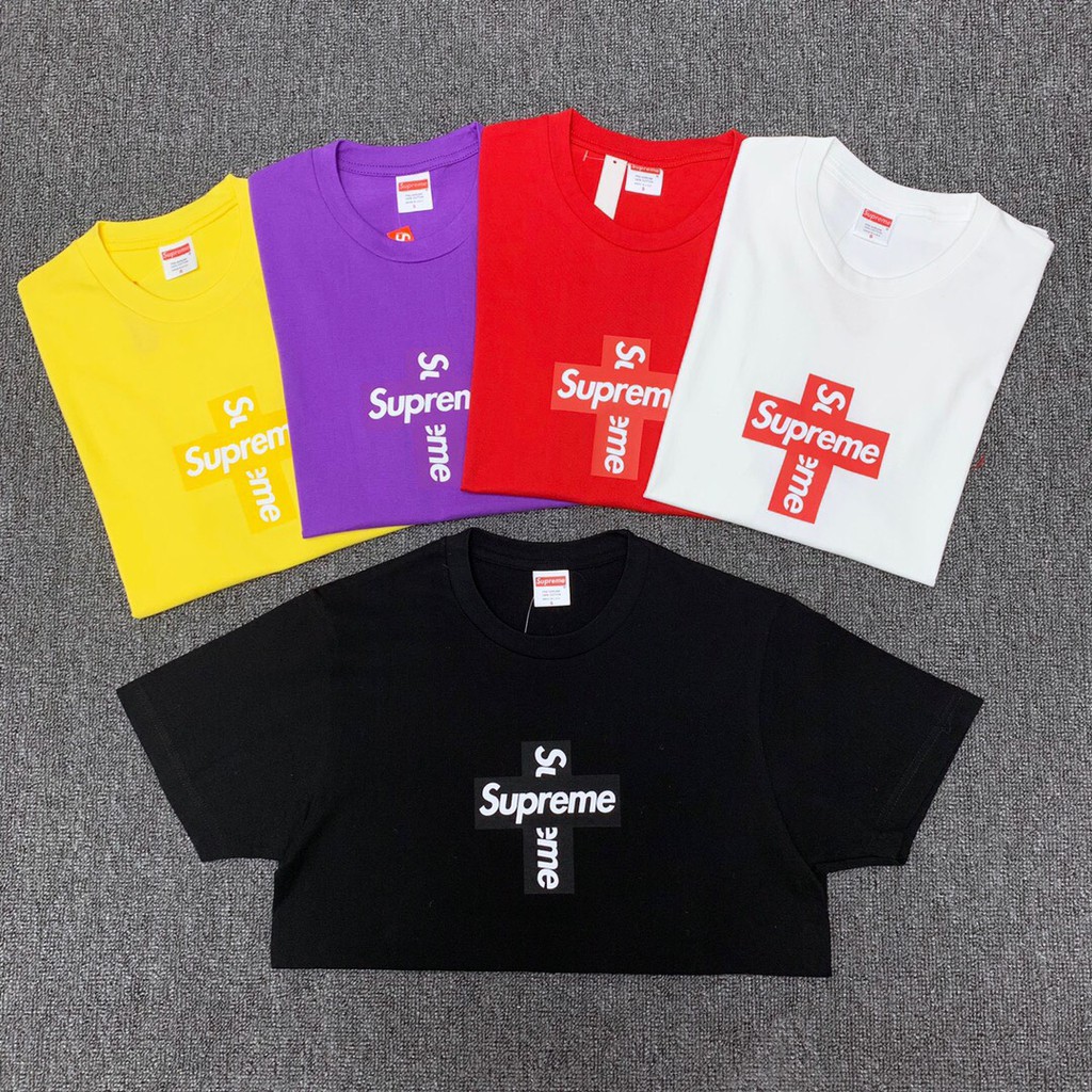 ™[BLACK FRIDAY]  - Áo tee Supreme black LOGO chéo full tag túi, áo tee supreme