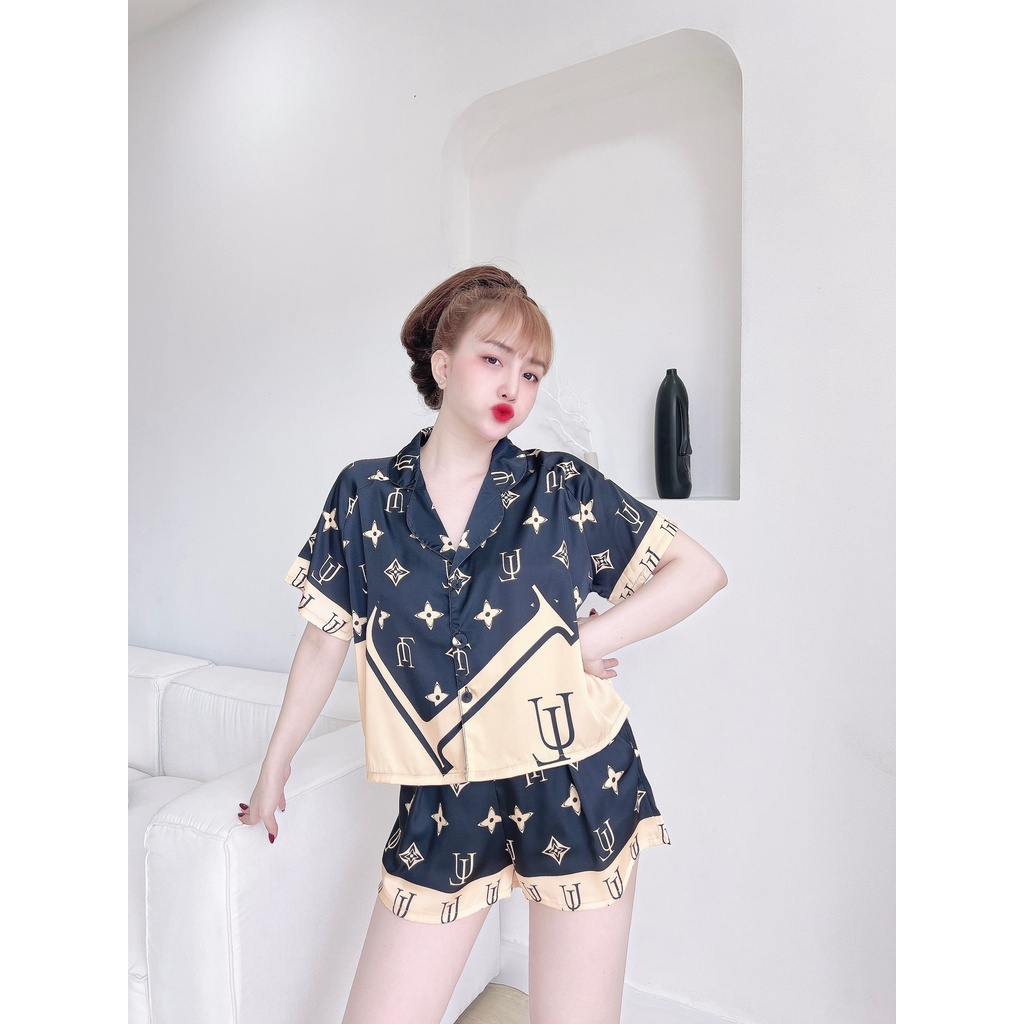 Pijama lụa Latin in chân crotop, họa tiết siêu xinh