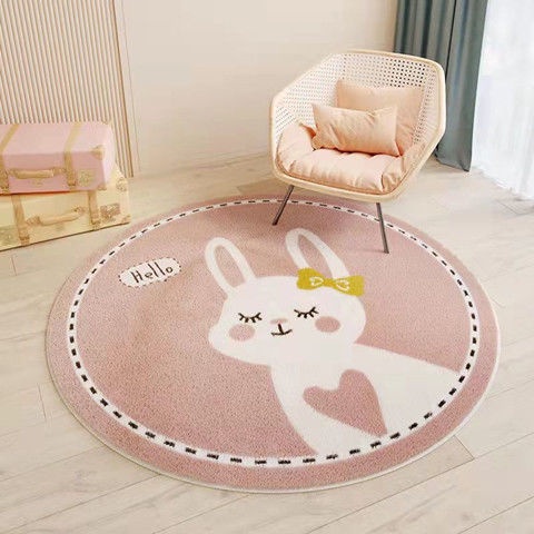 Thảm lót sàn hình tròn bằng cashmere giả dày dặn chống trượt họa tiết hoạt hình trang trí nhà cửa