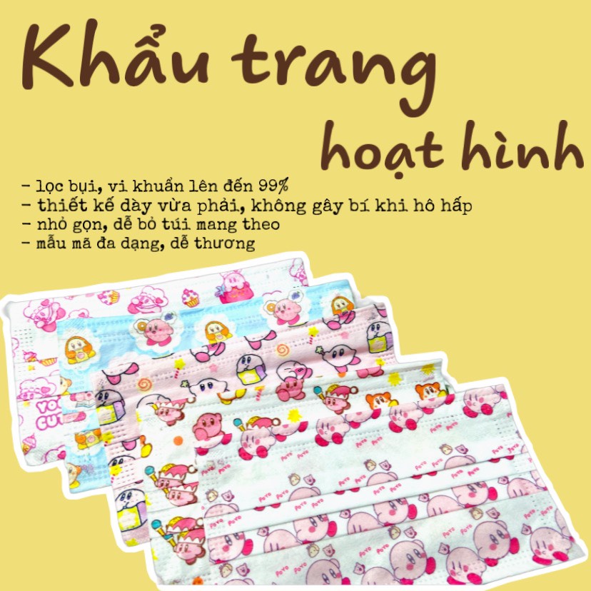 Set 50 cái Khẩu trang người lớn in hoạ tiết hoạt hình gấu cute đáng yêu Pandinee