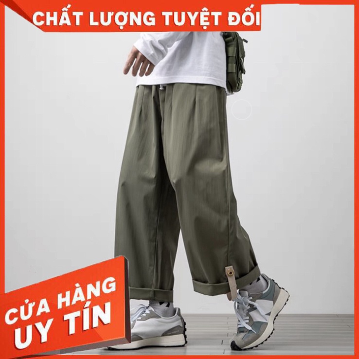 Quần ống rộng suông xắn gấu nam nữ 2021 - quần kaki baggy hot trend - Hàng nhập khẩu