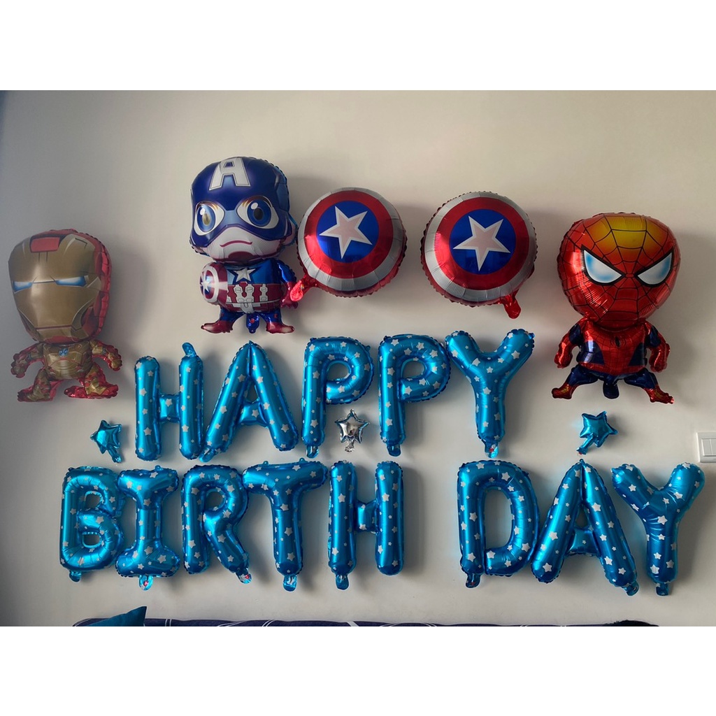Set bong bóng phụ kiện trang trí sinh nhật, party cho bé trai, bé gái siêu nhân, siêu anh hùng 35-40cm - BOBABO