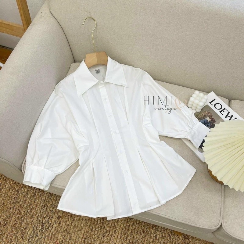 Áo Sơ Mi Trắng Nhún Eo Xinh Xắn (Hình Thật) Áo Sơmi Kiểu Chiết Eo Ulzzang Bánh Bèo