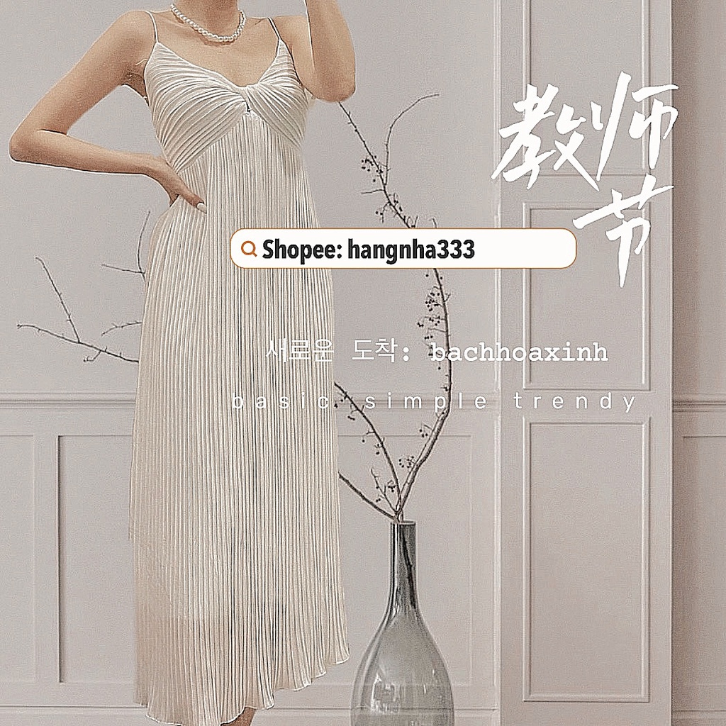 CÓ SẴN || Đầm 2 dây dập ly xoắn ngực sang trọng form dài basic Ulzzang | BigBuy360 - bigbuy360.vn