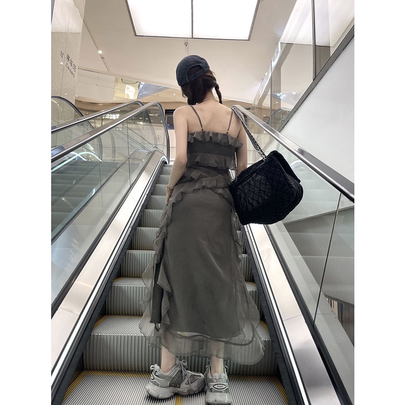 Đầm Chiffon Dáng Dài Màu Xám Thiết Kế Mới Thời Trang Mùa Hè Theo Phong Cách Vintage