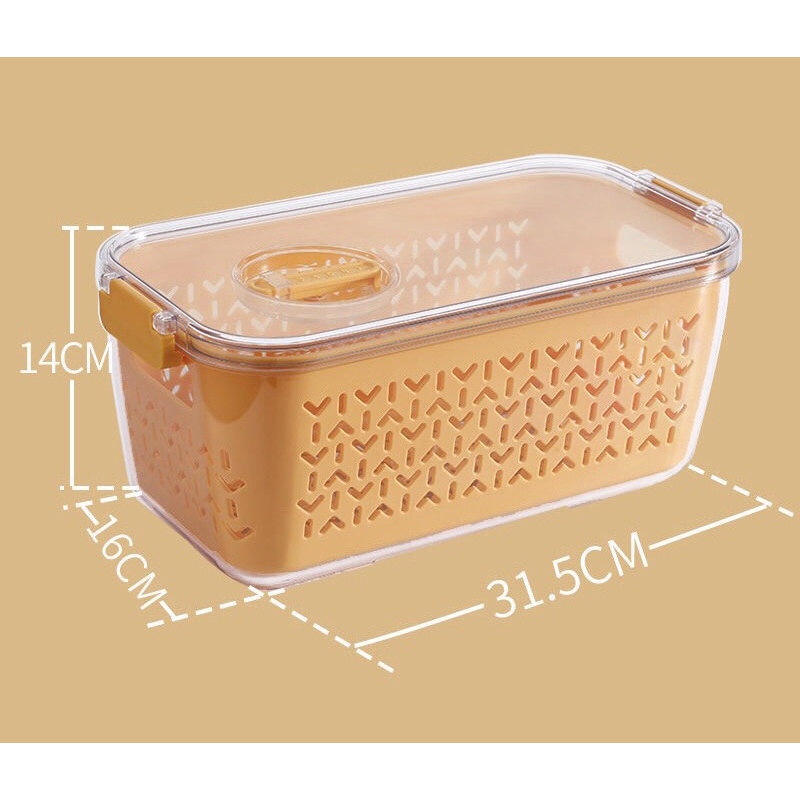 Hộp đựng thực phẩm để tủ lạnh 2 lớp, có lỗ thoáng, có khóa thoát khí, thước báo thời gian bảo quản