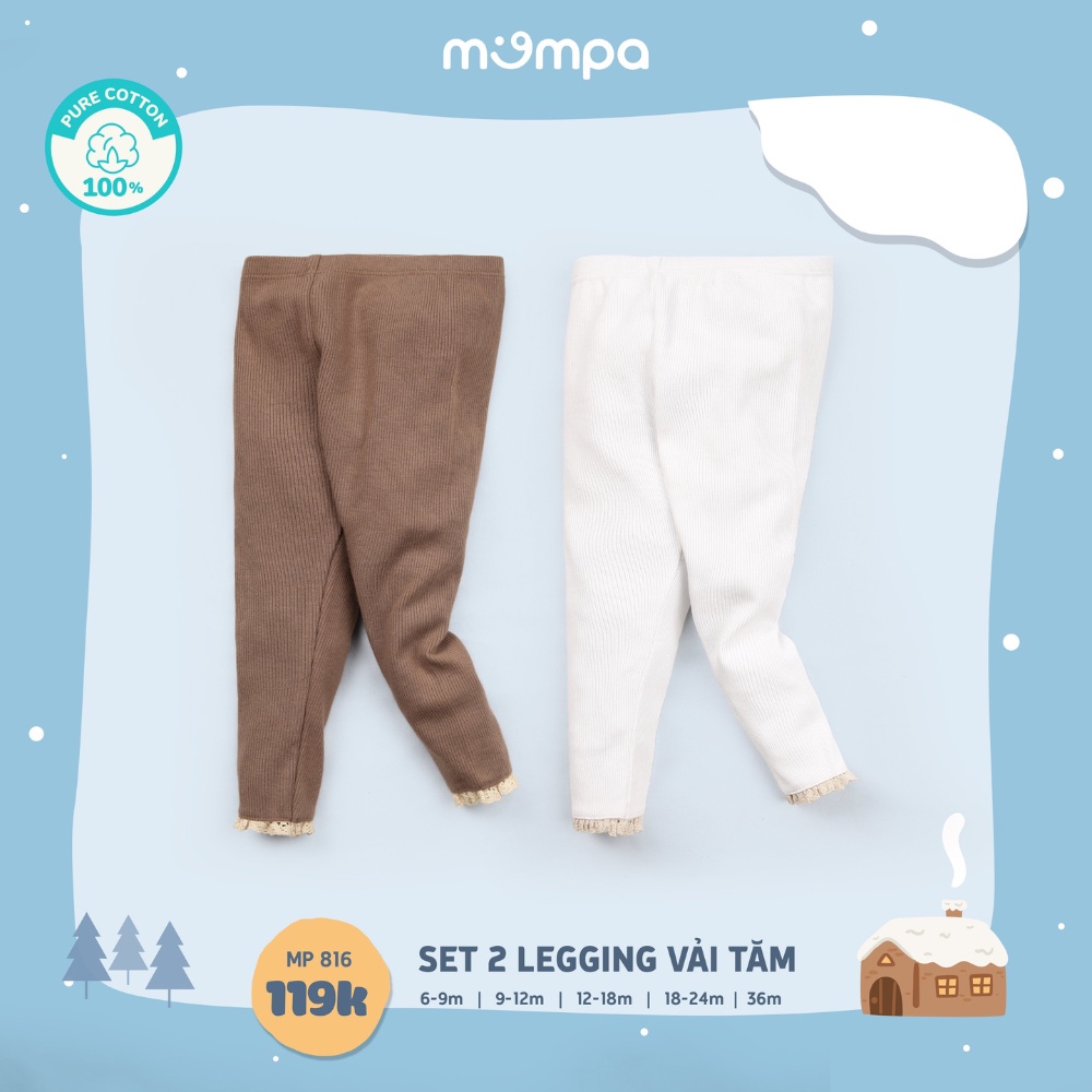 Quần legging bé gái SET 2 cái Mompa 6 tháng - 3 tuổi cotton vải tăm dày dặn co giãn giữ ấm 816