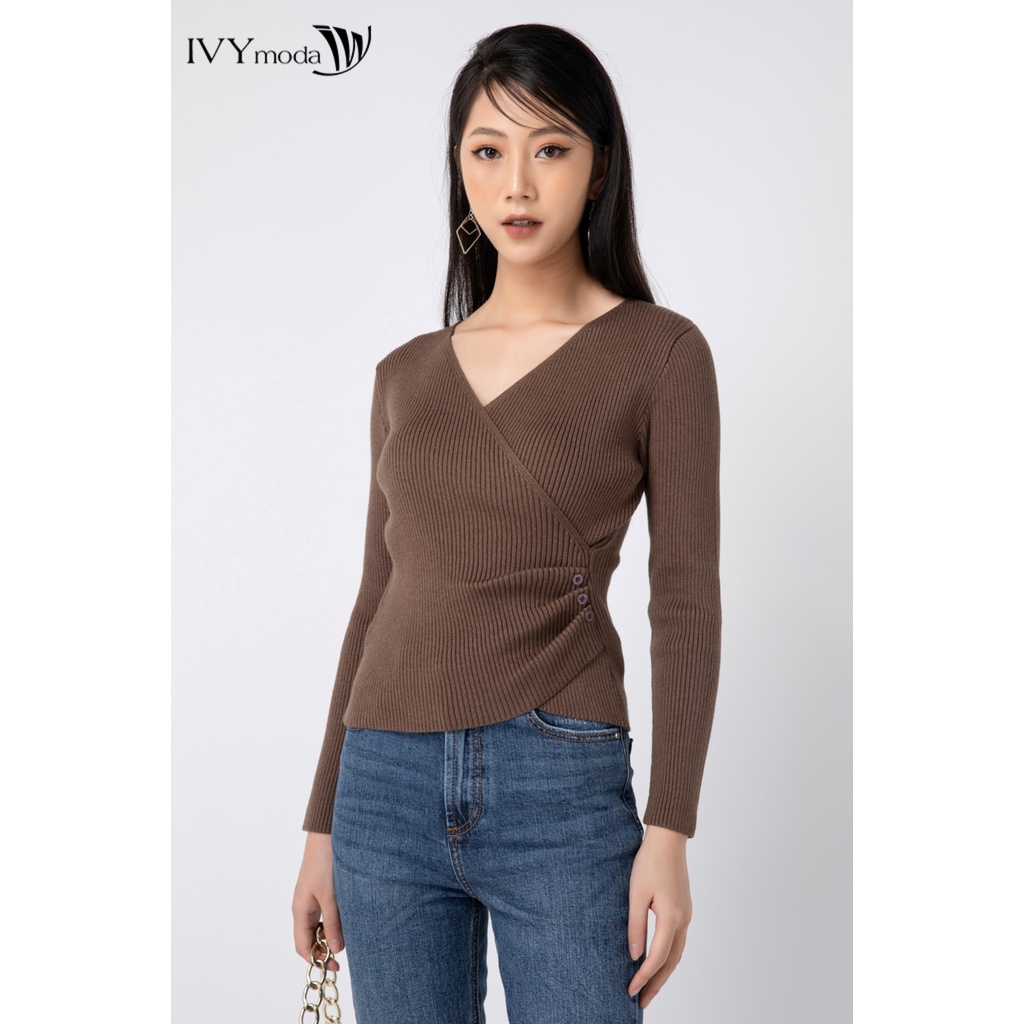 Áo len nữ ôm dáng chéo eo IVY moda MS 58B8034