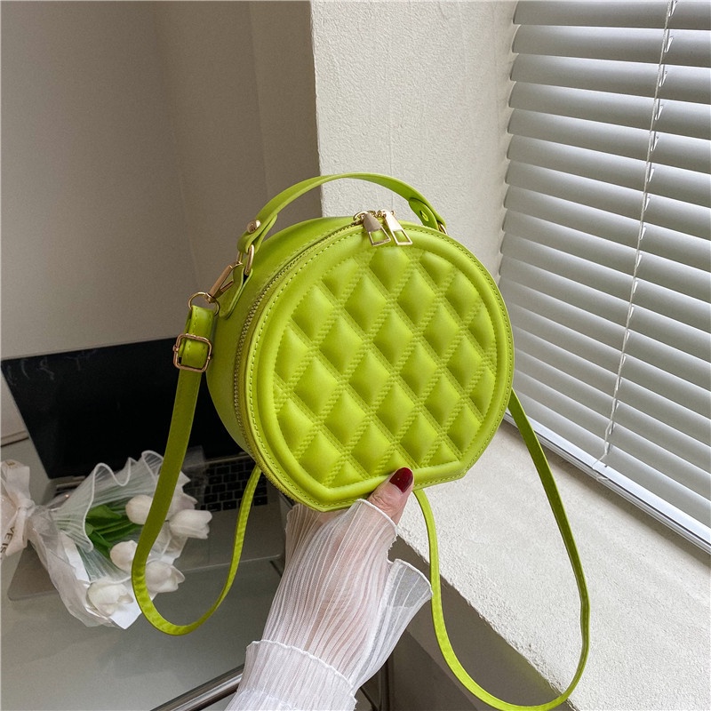 Túi tote/ đeo chéo JASMIN NOIR kiểu tròn có dây đeo chần bông kẻ sọc caro cho nữ