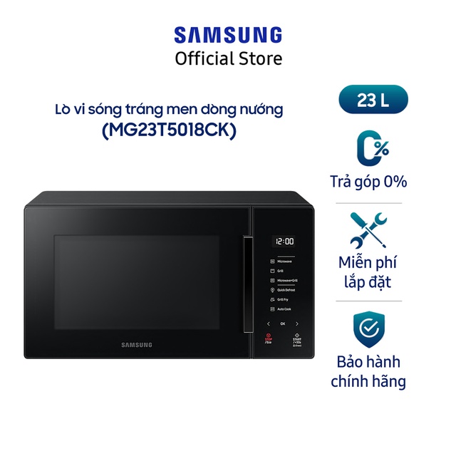 [Mã ELSAM5 giảm 10% đơn 500K] Lò Vi Sóng Samsung Tráng Men Dòng Nướng 23L - Đen (MG23T5018CK)