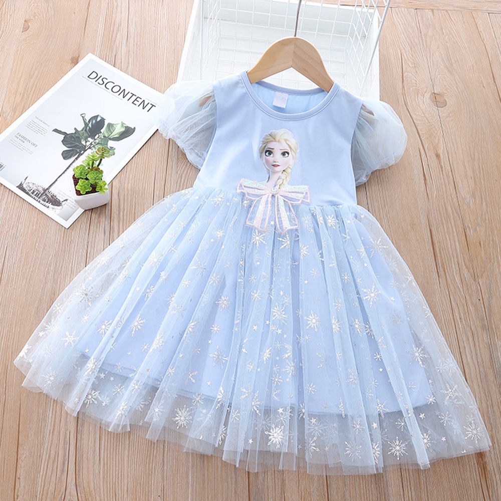 Đầm công chúa Elsa phối lưới nơ cho bé gái