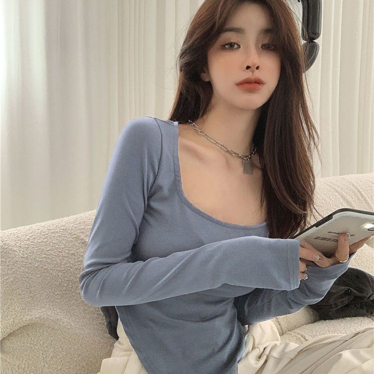 Áo Thun Tay Dài Cổ Khoét Sâu Thiết Kế Độc Đáo Quyến Rũ