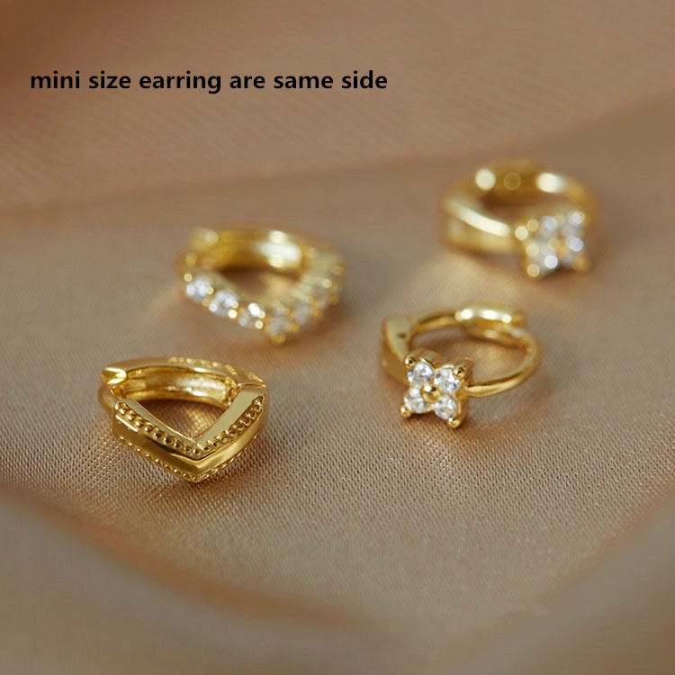 1 Cặp Bông Tai Mạ Vàng 14k Mini Đính Đá Zircon Thời Trang