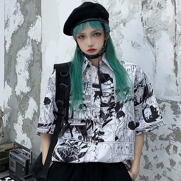 Áo Sơ Mi Ngắn Tay In Hoạt Hình Naruto Kiểu Nhật Bản Cá Tính Cho Các Cặp Đôi
