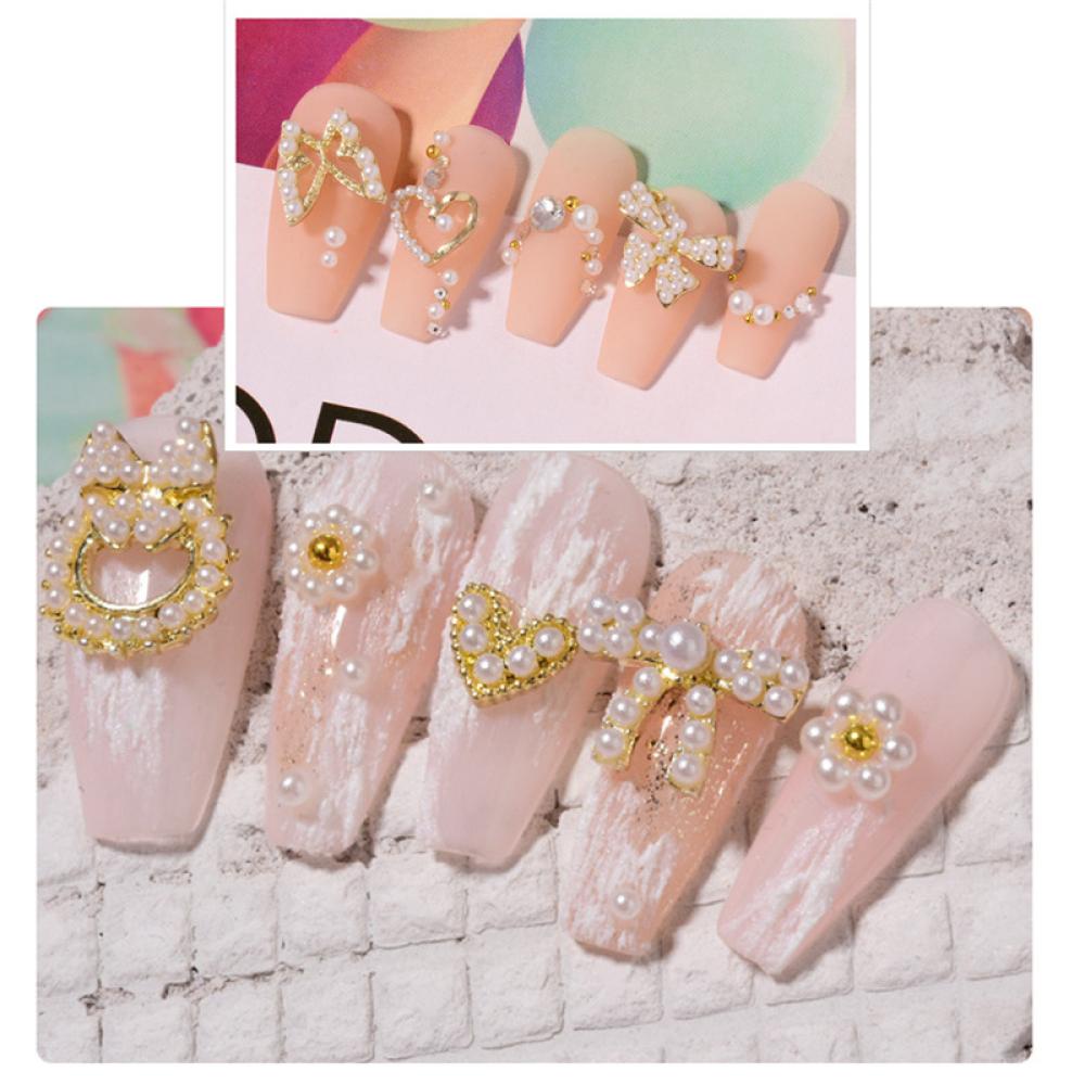 Phụ Kiện Trang Trí Móng Tay Nghệ Thuật Bằng Hợp Kim Hình Nơ Đính Đá Và Ngọc Trai T2X2