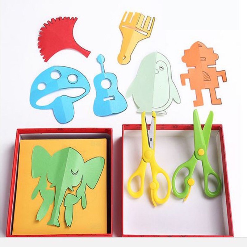 Bộ đồ chơi cắt dán giấy tạo hình cho bé 240 tờ + kéo an toàn có hình in sẵn, Đồ chơi giấy thủ công cắt dán RAMBO TOYS