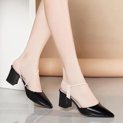 Giày Nữ Cao Gót Mũi Nhọn Quai Kiểu Gót Vuông Cao 5cm - MÃ XKC6