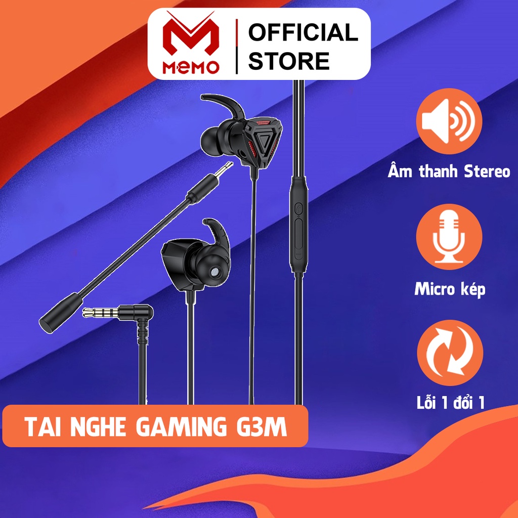 Tai nghe gaming có dây mic rời MEMO G3M âm thanh stereo chống nước giảm tiếng ồn micro kép cho điện thoại chơi game