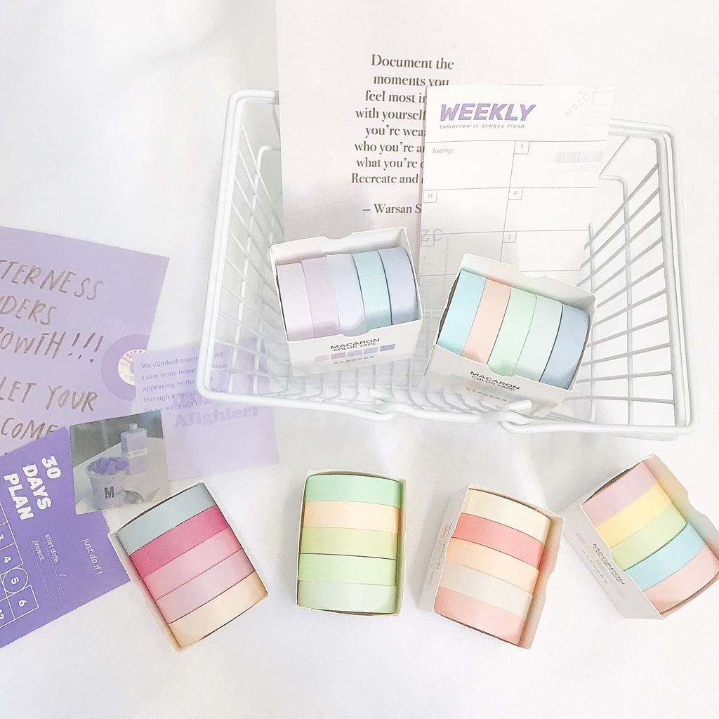 Hộp 5 Washi Tape Pastel Macaron Trang Trí Sổ Tay