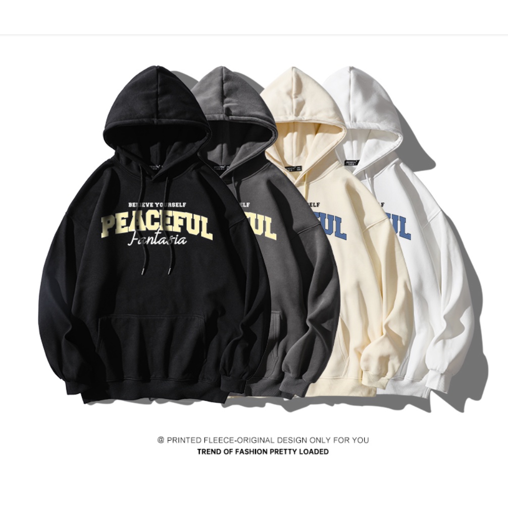 Áo Hoodie Nỉ Phối Mũ Trùm Đầu 2 Lớp Chữ Ngực PEACEFUL Lịch Sự - Phong Cách Thời Trang Hàn Quốc Thoải Mái UNISEX ZANGZANG