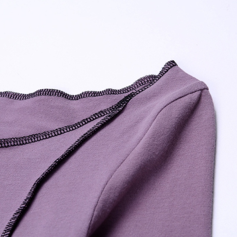 Mary Women Autumn Long Sleeve Off Shoulder T-Shirt Sexy Hollow Out Slit Hem Solid Color Crop Top Casual Slim Fit Cover U