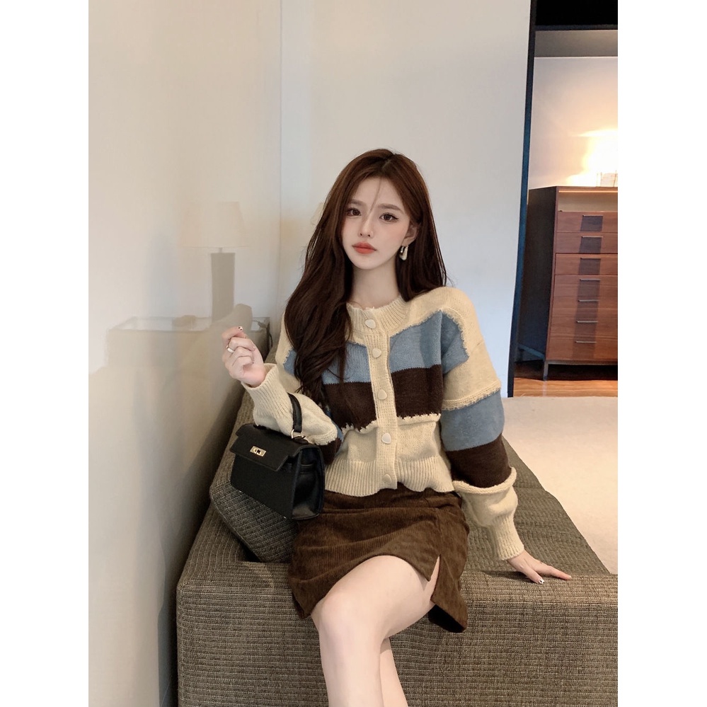 Áo Khoác Cardigan Dệt Kim Dáng Rộng Phong Cách Retro Nhật Bản