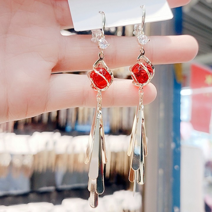 Bông tai nữ, Khuyên tai tua rua dáng dài phong cách Hàn Quốc cho nữ -B11