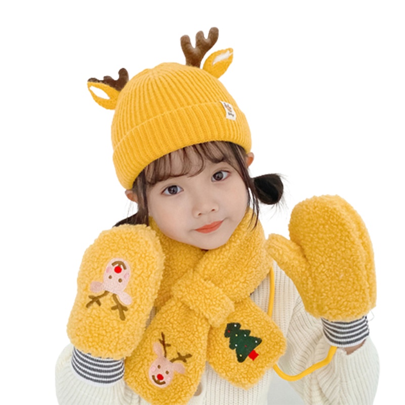 Bộ 3 Món Mũ beanie + Găng Tay + Khăn Choàng + Khăn Choàng + Mũ Họa Tiết Hoạt Hình Giữ Ấm Mùa