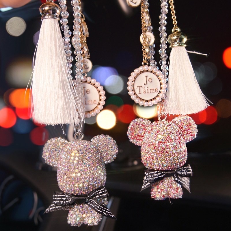 Dây Treo Trang Trí Gương Chiếu Hậu Xe Hơi - Khánh Treo Gương Đính Đá Gấu Gloomy