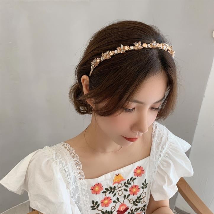 Băng Đô Bờm Cài Tóc Đính Đá Vàng Kem Phong Cách Hàn Quốc Tiểu Thư Sang Chảnh, June Accessories