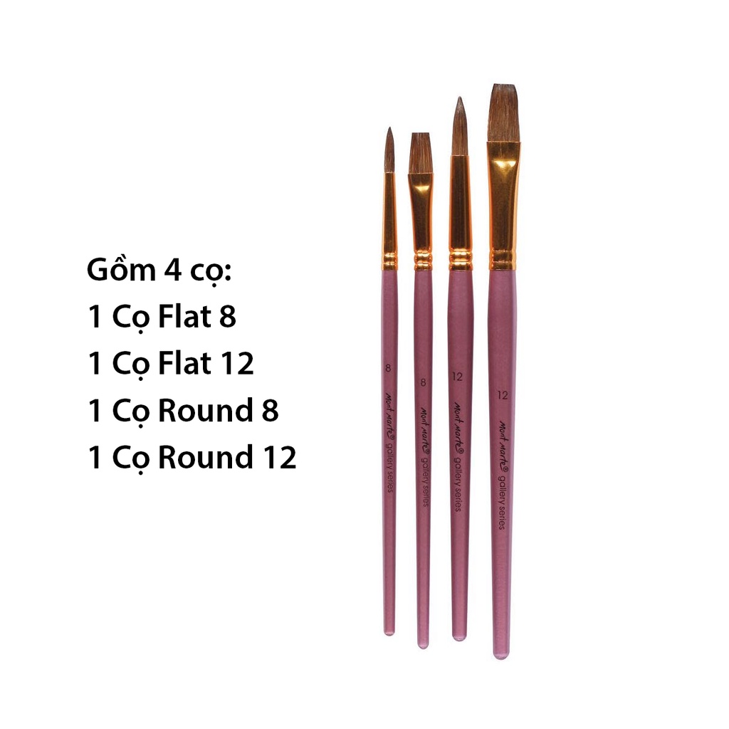 Bộ 4 Cọ Vẽ Màu Nước Mont Marte - Gallery Series Brush Set Watercolour 4pce - BMHS0028