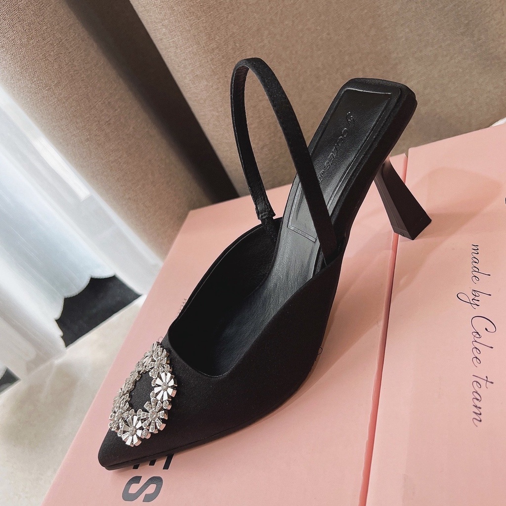 Giày cao gót nữ 5p kiểu dáng sandal slingback nơ hoa đá sang trọng GUUEM - GCL124