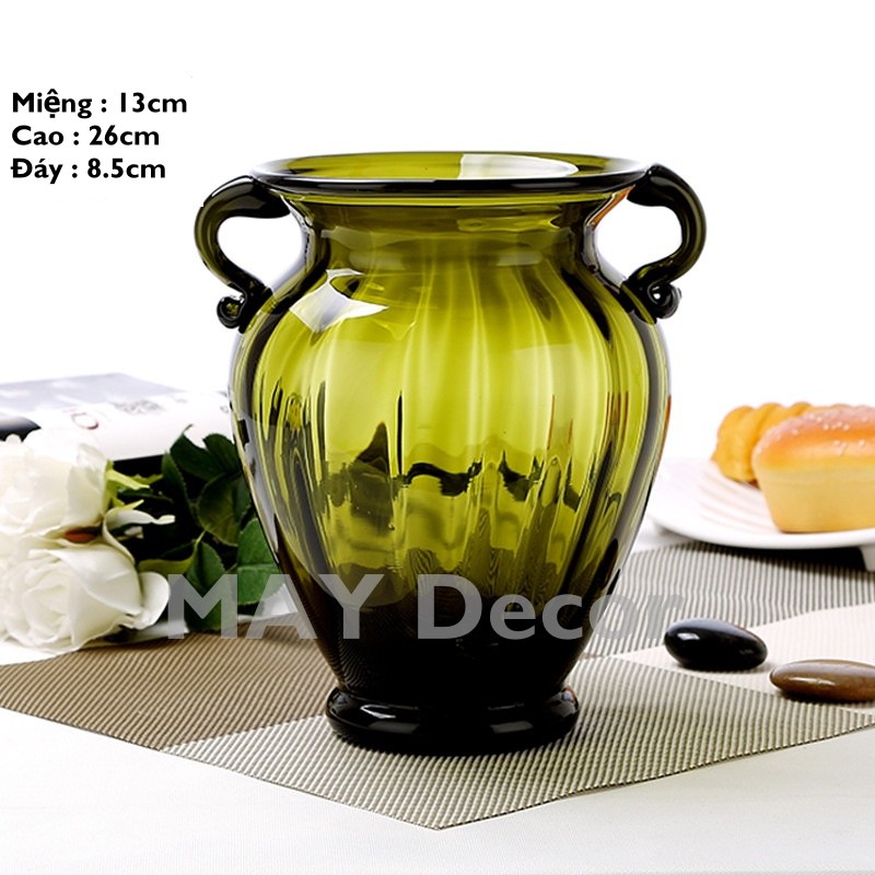 Bình Hoa Cao Cấp Decor Trang trí, Lọ Hoa Thuỷ Tinh Có Quai Sang Trọng | MAY Decor