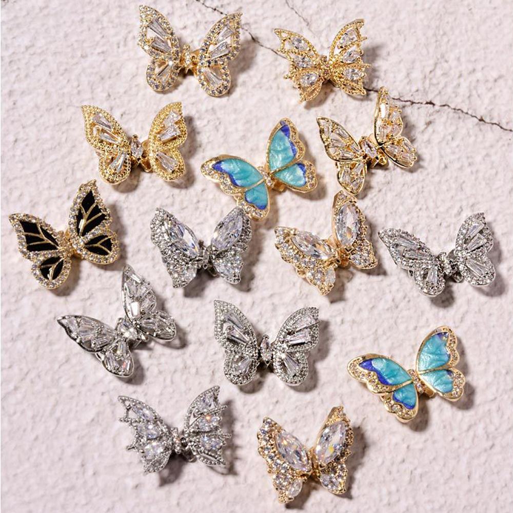 [Hàng mới về] Phụ kiện trang trí móng nghệ thuật 3D tự làm bằng hợp kim hình bướm đính đá lấp lánh