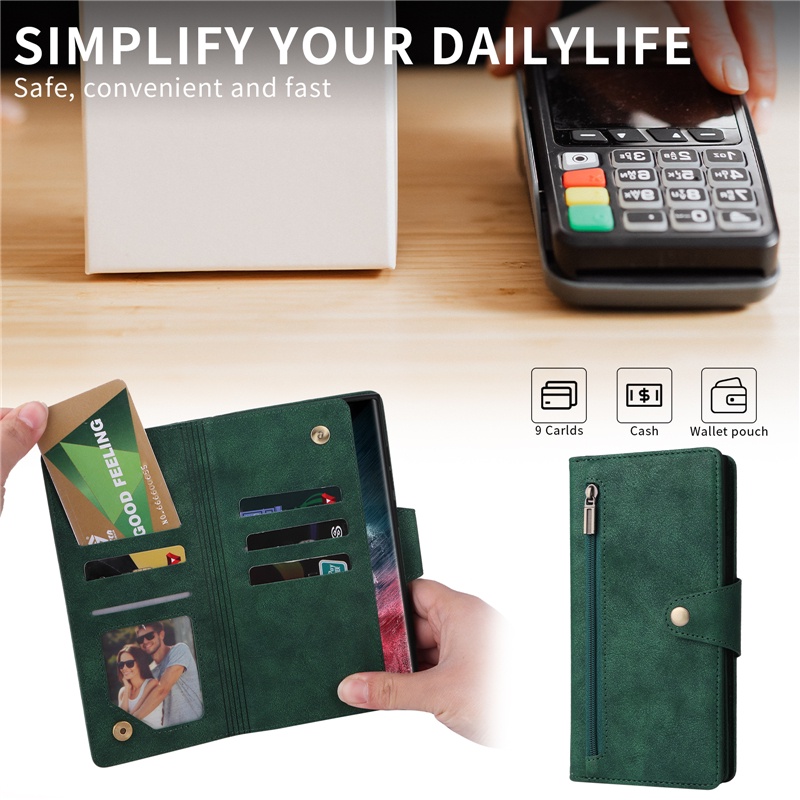Ốp Điện Thoại Da Dạng Ví Nắp Lật Khóa Kéo Nhiều Ngăn Đựng Thẻ Cho Samsung Note 20 Ultra 10 9 Plus S10 S9 S8