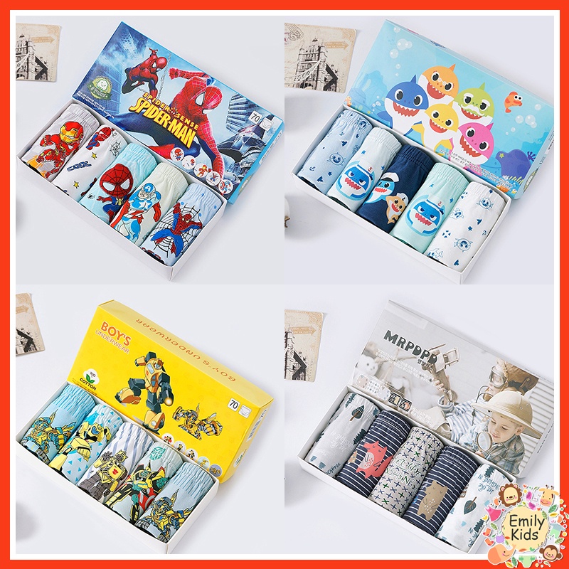 Bộ 5 Quần Lót 100% Cotton In Họa Tiết Hoạt Hình Cho Bé Trai 3-12 Tuổi